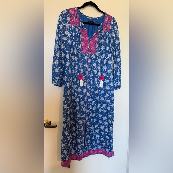 NWOT J. Crew Blue & White Print Midi with Pink Embroidery in XS & Matching Belt - Picture 6 of 12